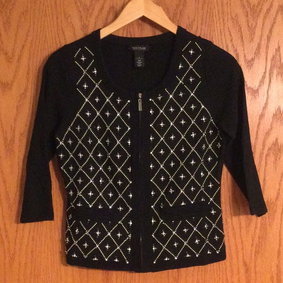 White House Black Market Sweaters - White House Black Market Zippered Sweater Beads & Sequins 3/4 Sleeve